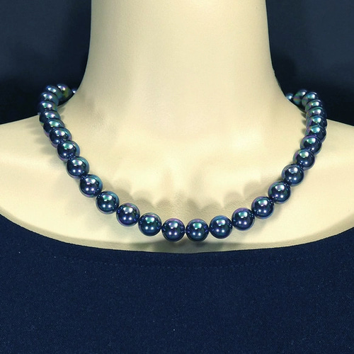 黒真珠ネックレス イヤリングorピアスセット 約45cm ピーコック系