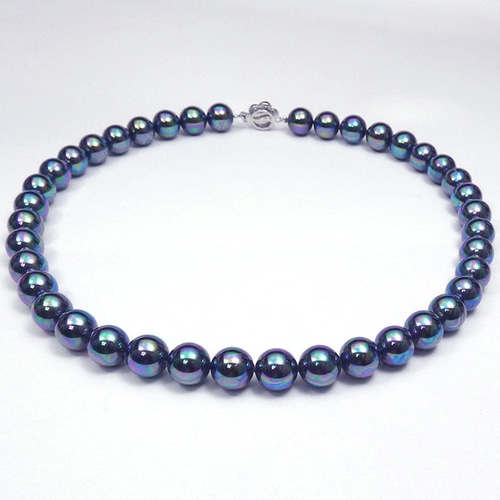 黒真珠ネックレス イヤリングorピアスセット 約45cm ピーコック系