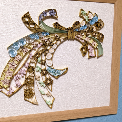 ペーパークイリング 幸せ運ぶ束ね熨斗 クイリングアート 色紙サイズ