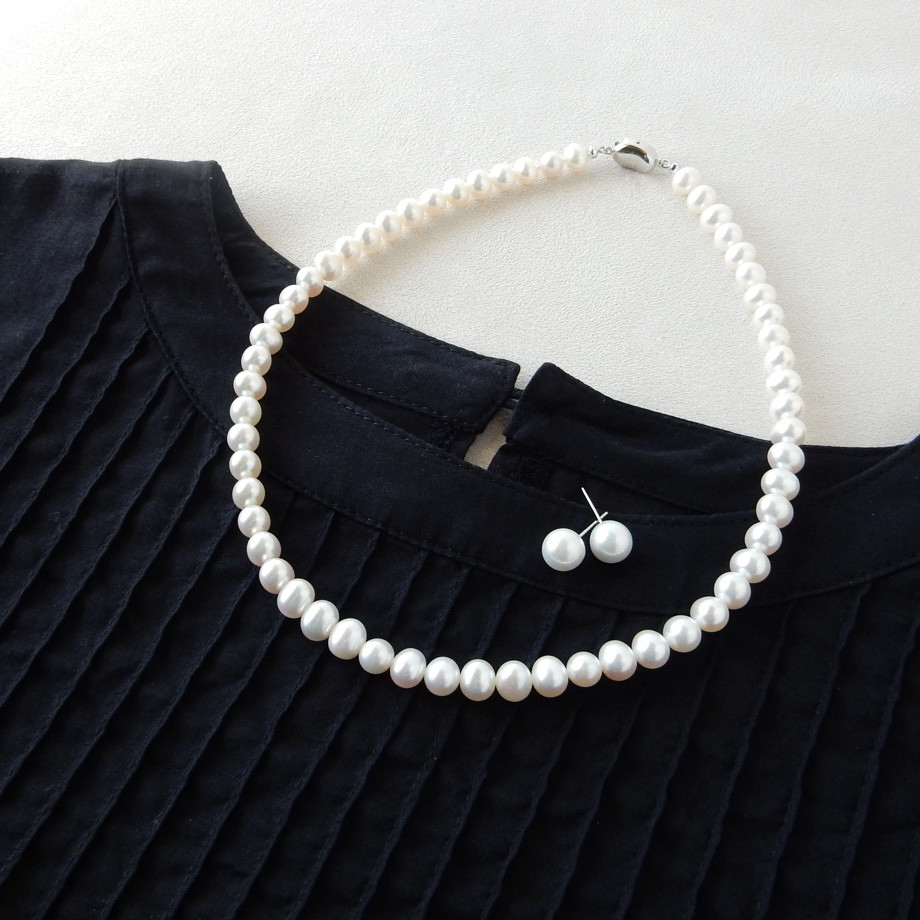 【フォーマルセット】淡水パールネックレス･スタッドピアス/イヤリング SV925 2点セット