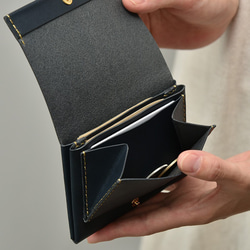 ハーフウォレット・スカイブルー（イタリア産牛革、顔料仕上げ）薄いハーフ財布 5枚目の画像
