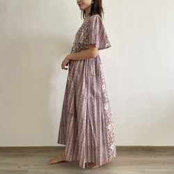 【総丈130cm】Flare Sleeve Dress | Beige × Purple 5枚目の画像