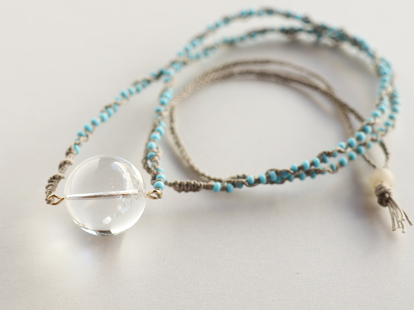 ヒマラヤ産ガネーシュヒマール水晶18mm球マクラメネックレス