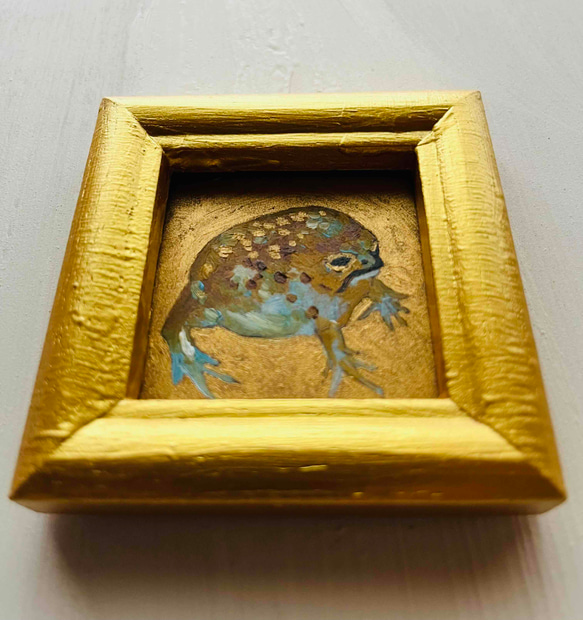 縁起物絵画「蛙」絵画・原画・油彩・壁掛け　 1枚目の画像