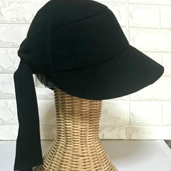 【淑女のお出掛けハット】大きなブリムとバックリボンが素敵な黒のお帽子 5枚目の画像