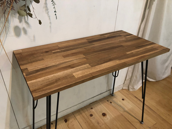 アカシアと鉄脚の机　着色有　90cm×45cm  H75.5cm　アイアンレッグ　iron 4枚目の画像