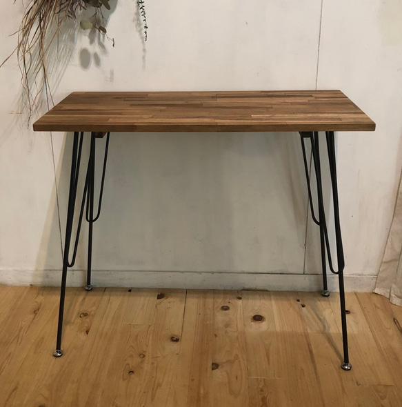 アカシアと鉄脚の机　着色有　90cm×45cm  H75.5cm　アイアンレッグ　iron 1枚目の画像