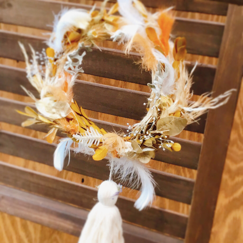 パンパスグラスとルナリア　プリザーブドかかすみ草　ドライフラワーリース パンパスグラスとルナリアプリザーブドかかすみ草ドライフラワーリース