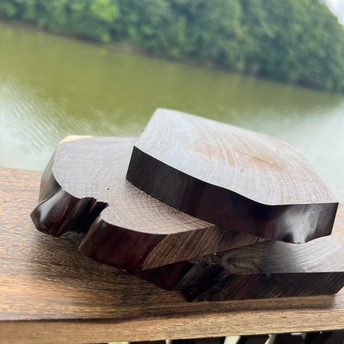 高級 黒檀 コースター 無垢 床柱 希少 木材 木 ウッド ハンドメイド 花