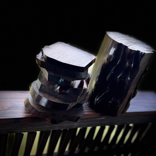 高級 黒檀 コースター 無垢 床柱 希少 木材 木 ウッド ハンドメイド 花