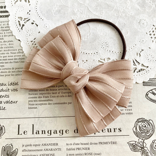 ☆ 再販 りぼん ヘアゴム ベージュオーガンジー トリプルリボン 大人  