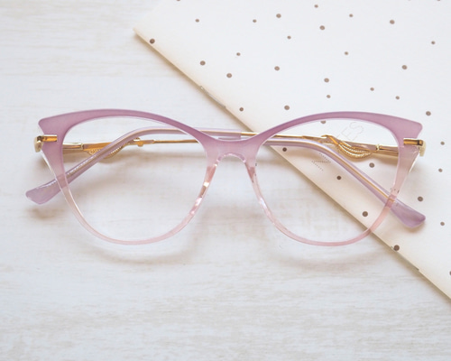 ピンク長方形フレーム老眼鏡 DOUBLEICE組み立て済み老眼鏡ブルームピンク牡丹フクシア