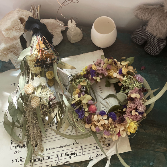 あじさいティンカーベルのアンティークスワッグ ミモザとティンカー