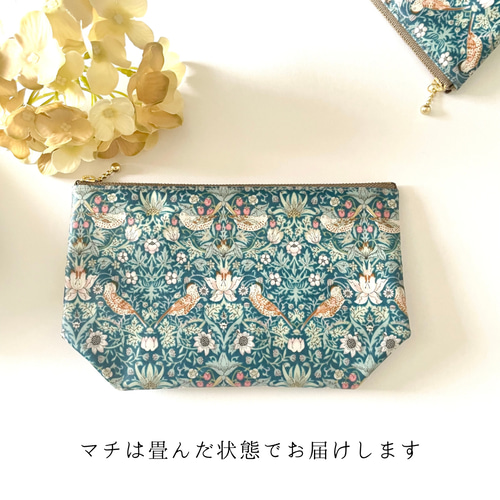 SAKU〈 リバティ 〉ラミネート・外側ポケットポーチ(30㎝ファスナー) SAKU〈 リバティ 〉ラミネート・外側ポケットポーチ(30