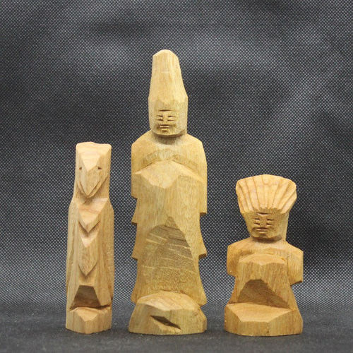 仏像 円空仏 木端仏3体（10/15/8cm 無着色 kp3320） 彫刻 円空