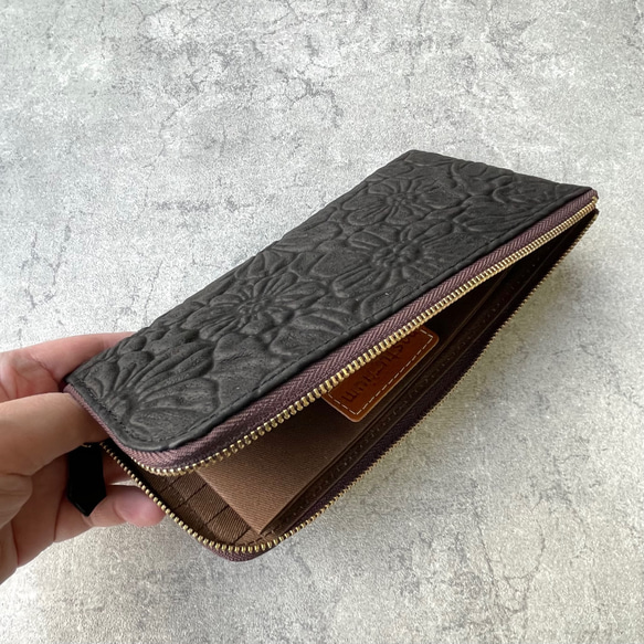 Creema限定 夏の福袋　ピッグスキンのスリムなお財布セット　フラワーブラック 8枚目の画像