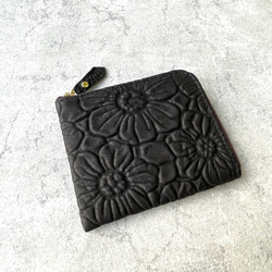 Creema限定 夏の福袋　ピッグスキンのスリムなお財布セット　フラワーブラック 11枚目の画像