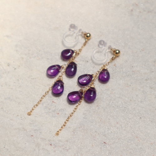 14kgf アメジストドロップ イヤリング⇔ピアス 紫陽花 イヤリング