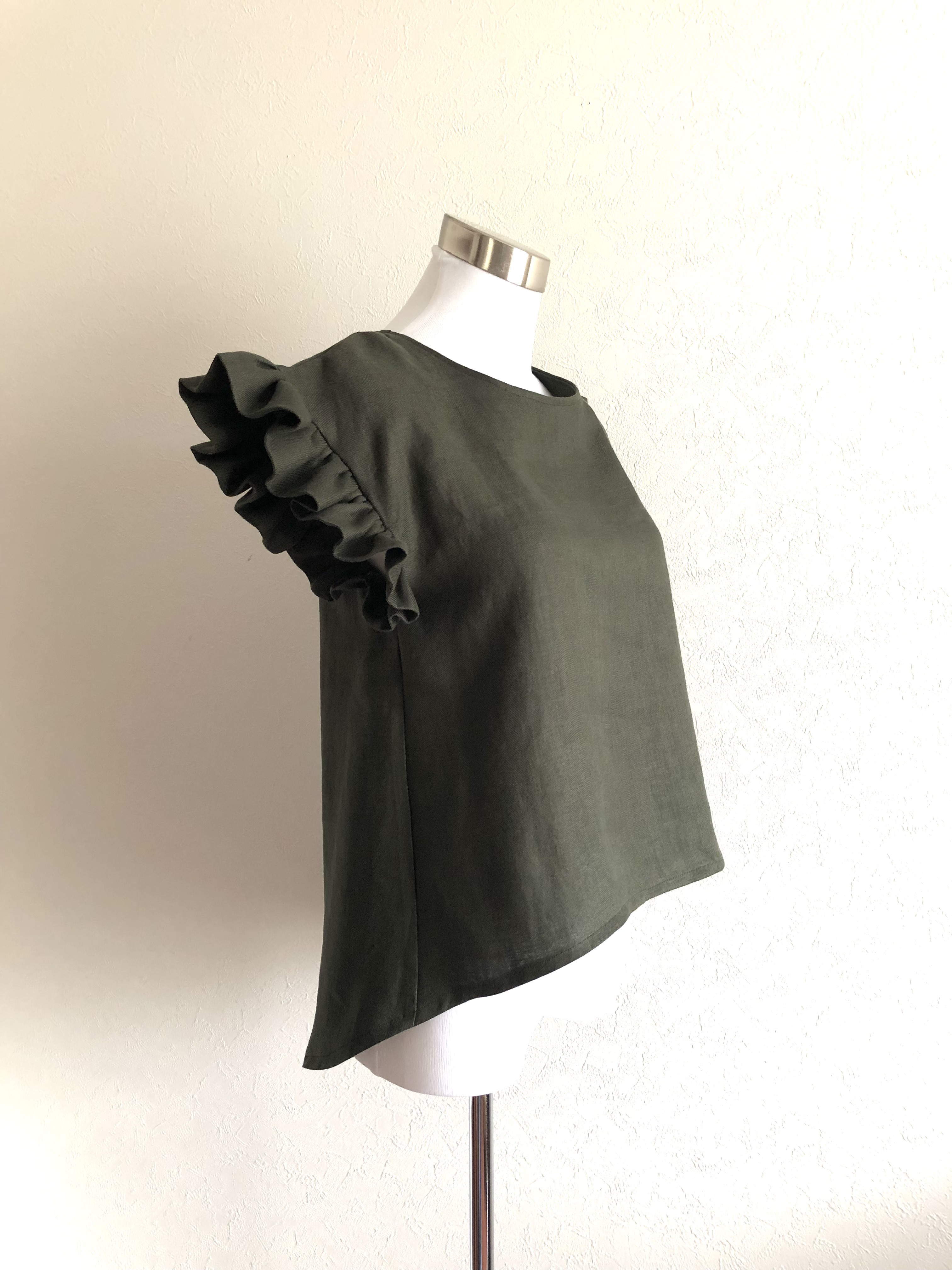 受注製作/フレンチリネンフリル袖プルオーバーブラウス