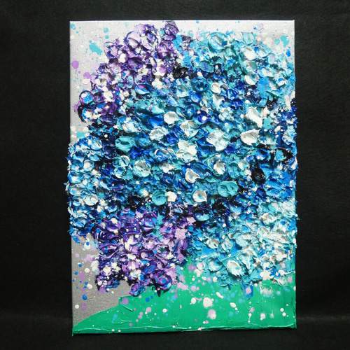 受注制作】原画 抽象画 枝垂れ桜 花吹雪 ブルー 青 おしゃれ
