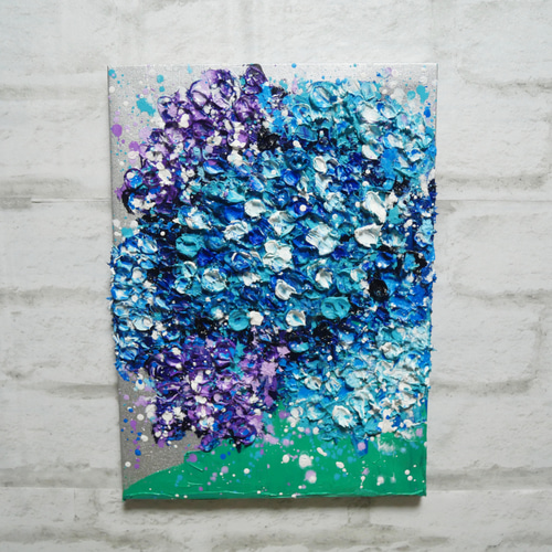油絵 油彩 油彩画 絵画 絵 【梅雨に咲くピンクの紫陽花