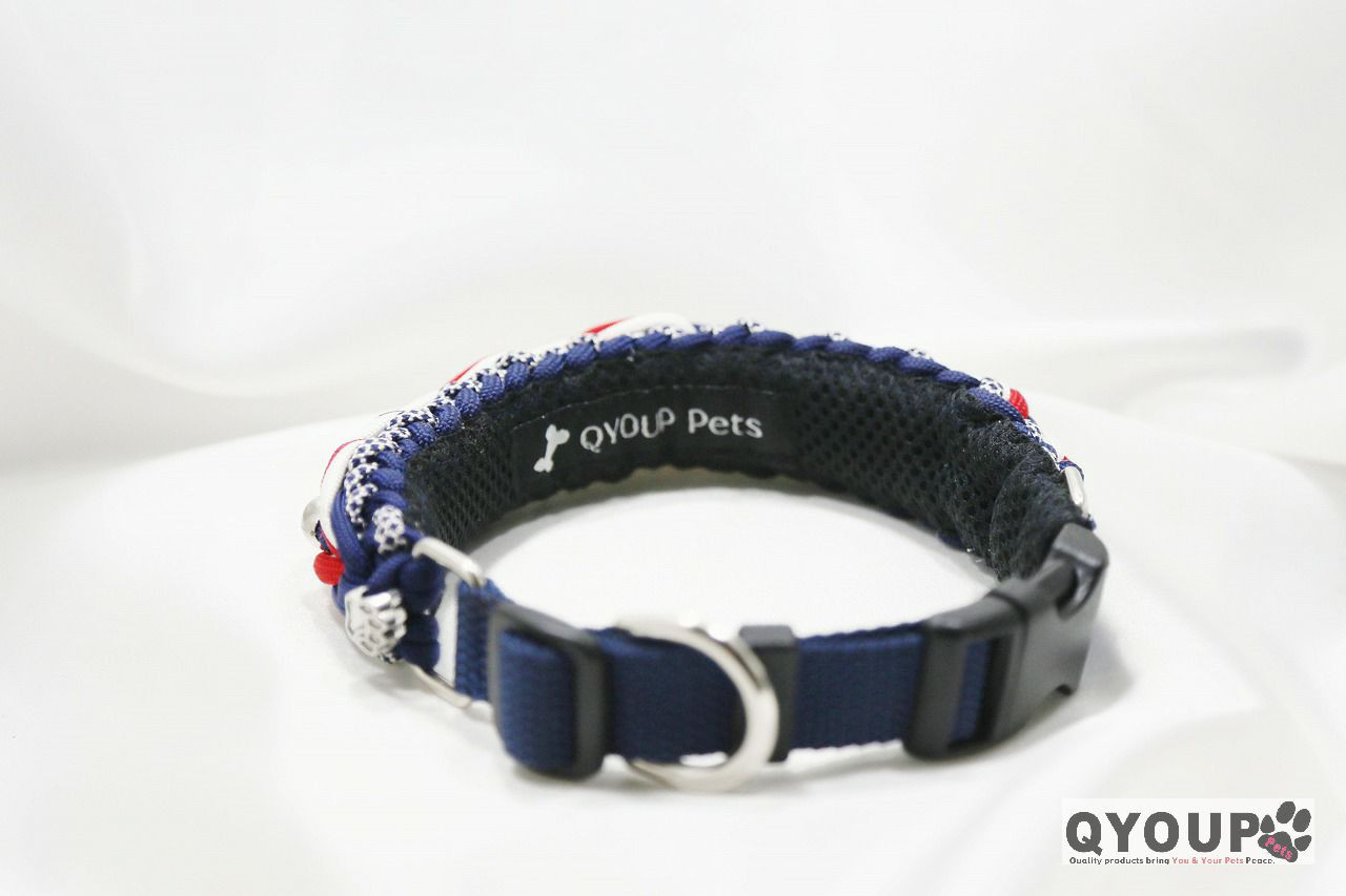 パラコード犬用首輪<小中犬用>〈Ｍサイズ：30～35cm〉Tricolour Navy［トリコロール ネイビー］