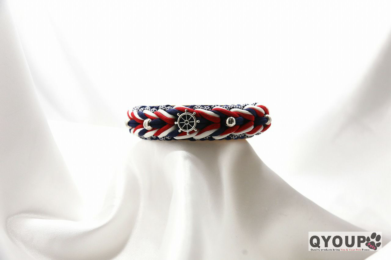 パラコード犬用首輪<小中犬用>〈Ｍサイズ：30～35cm〉Tricolour Navy［トリコロール ネイビー］