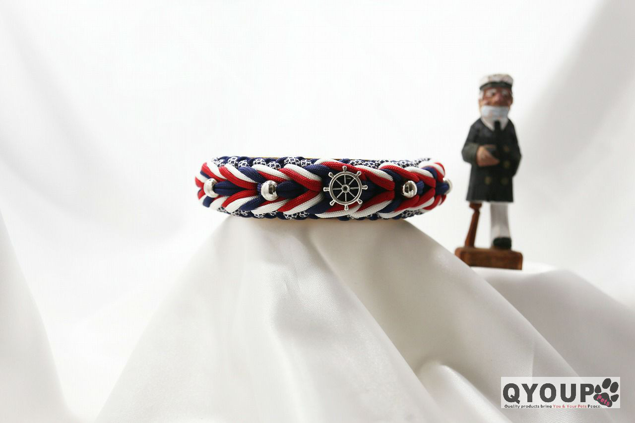 パラコード犬用首輪<小中犬用>〈Ｍサイズ：30～35cm〉Tricolour Navy［トリコロール ネイビー］