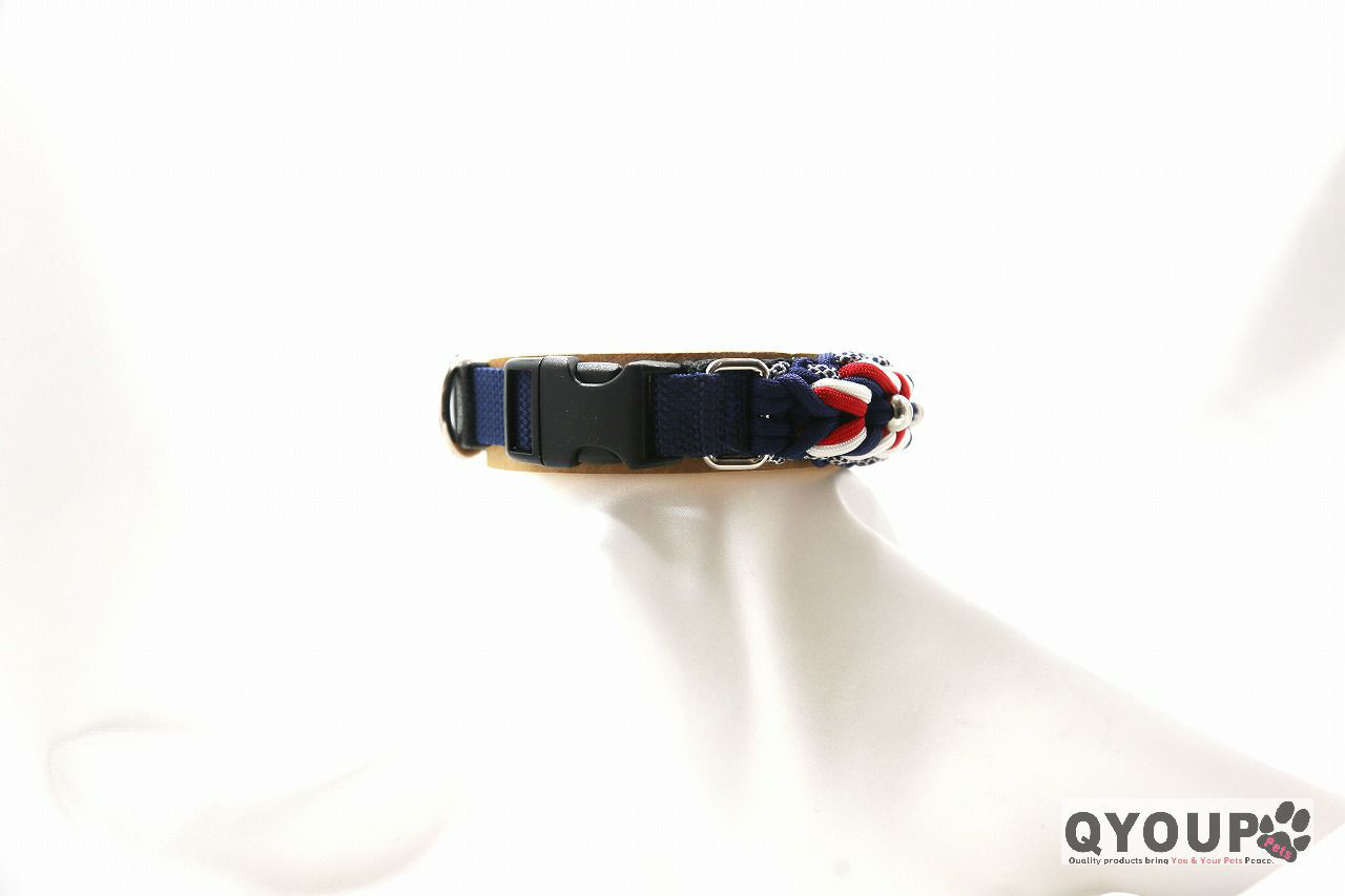 パラコード犬用首輪<小中犬用>〈Ｍサイズ：30～35cm〉Tricolour Navy［トリコロール ネイビー］