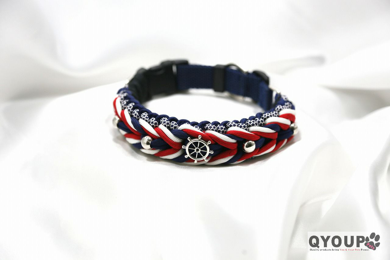 パラコード犬用首輪<小中犬用>〈Ｍサイズ：30～35cm〉Tricolour Navy［トリコロール ネイビー］