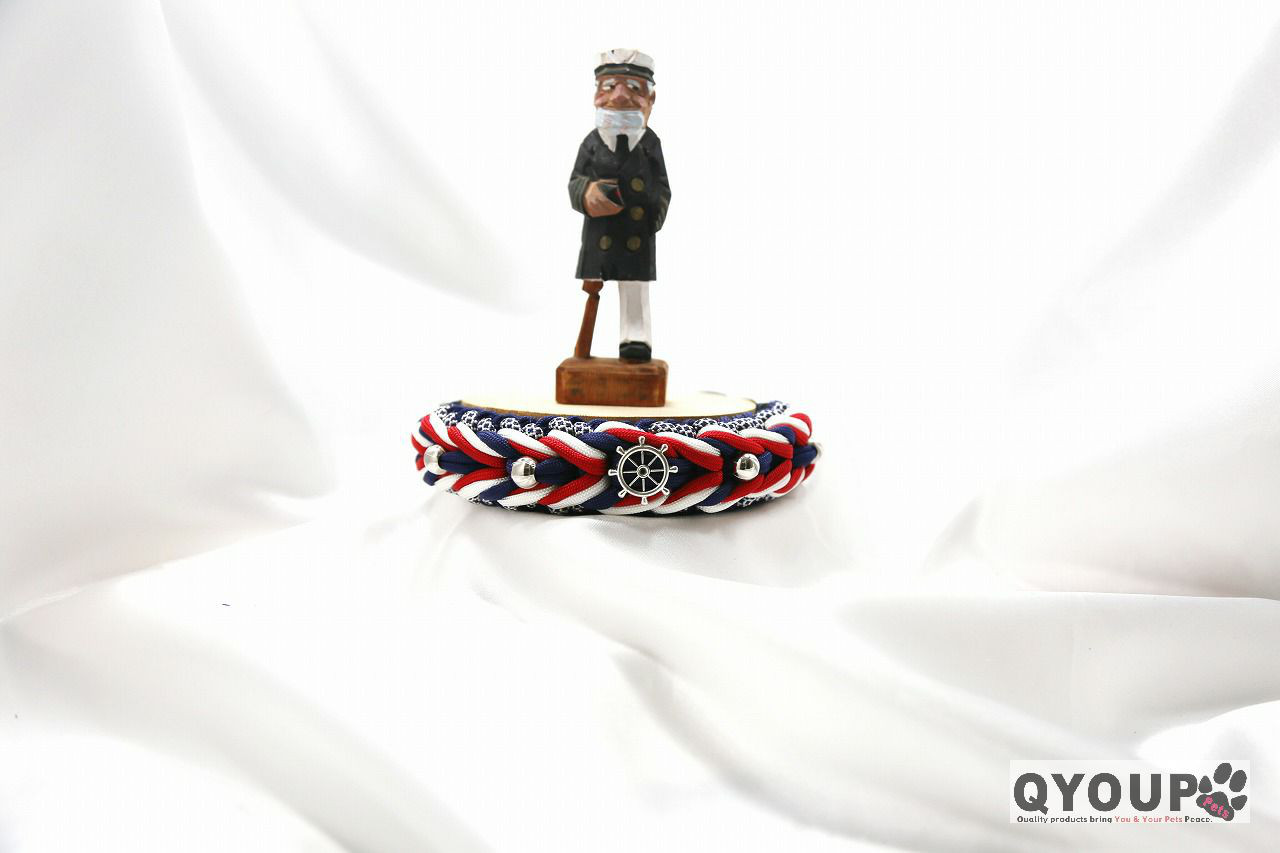 パラコード犬用首輪<小中犬用>〈Ｍサイズ：30～35cm〉Tricolour Navy［トリコロール ネイビー］