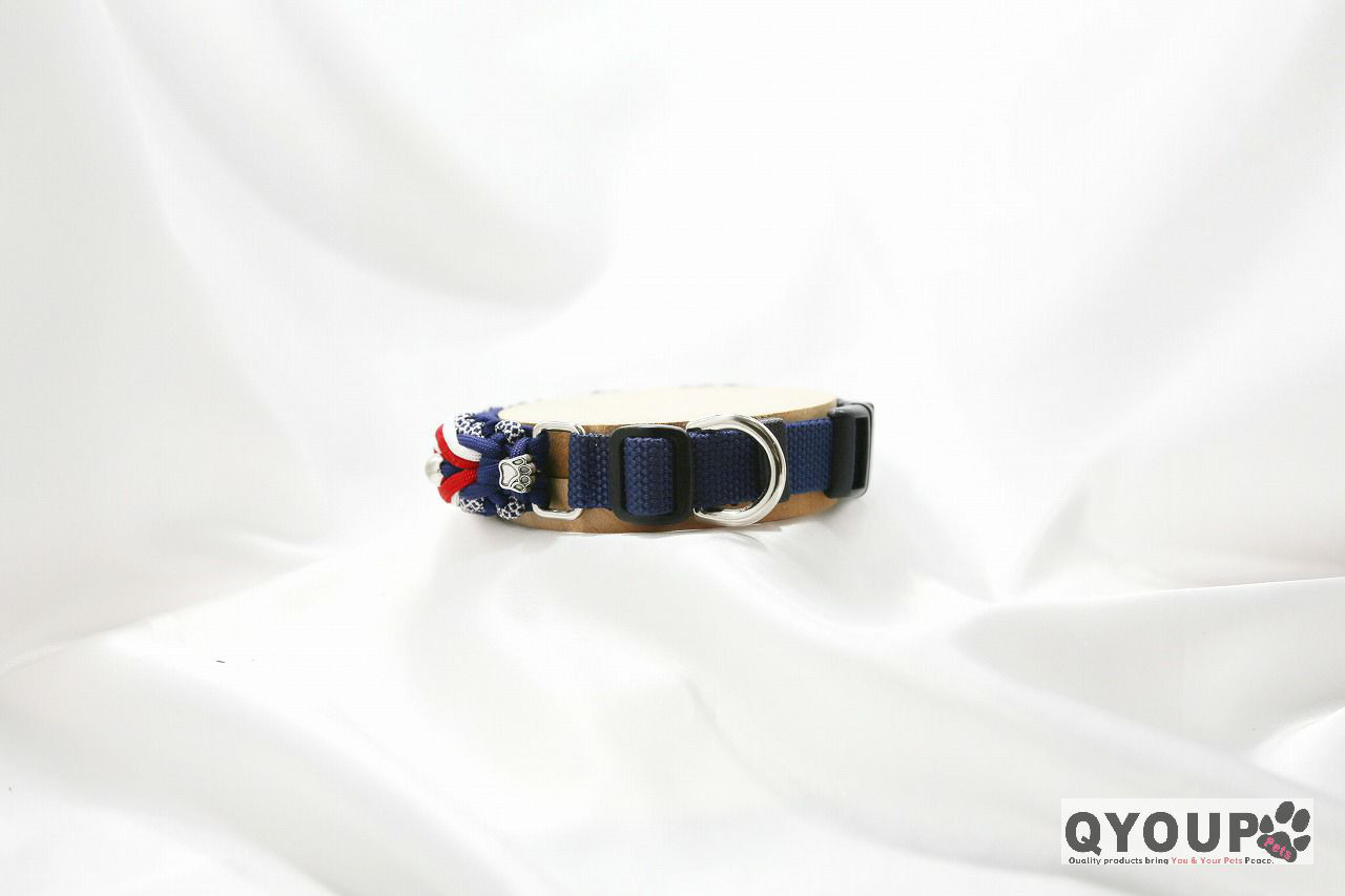 パラコード犬用首輪<小中犬用>〈Ｍサイズ：30～35cm〉Tricolour Navy［トリコロール ネイビー］