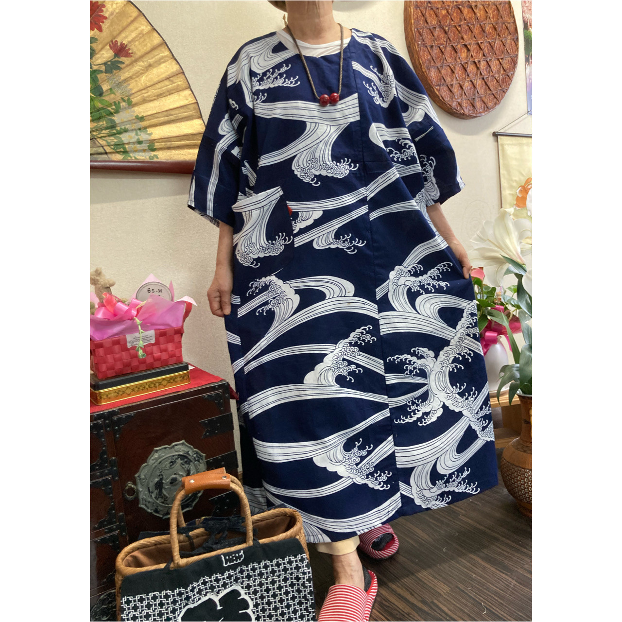 浴衣リメイク☆古典柄 浴衣の オールインワン☆浴衣リメイクワンピース 浴衣リメイク☆古典柄 浴衣の オールインワン☆浴衣リメイク