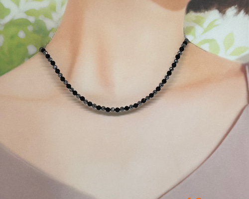 AAAブラックスピネルカット4mm＆高純度テラヘルツカット4mmネックレス