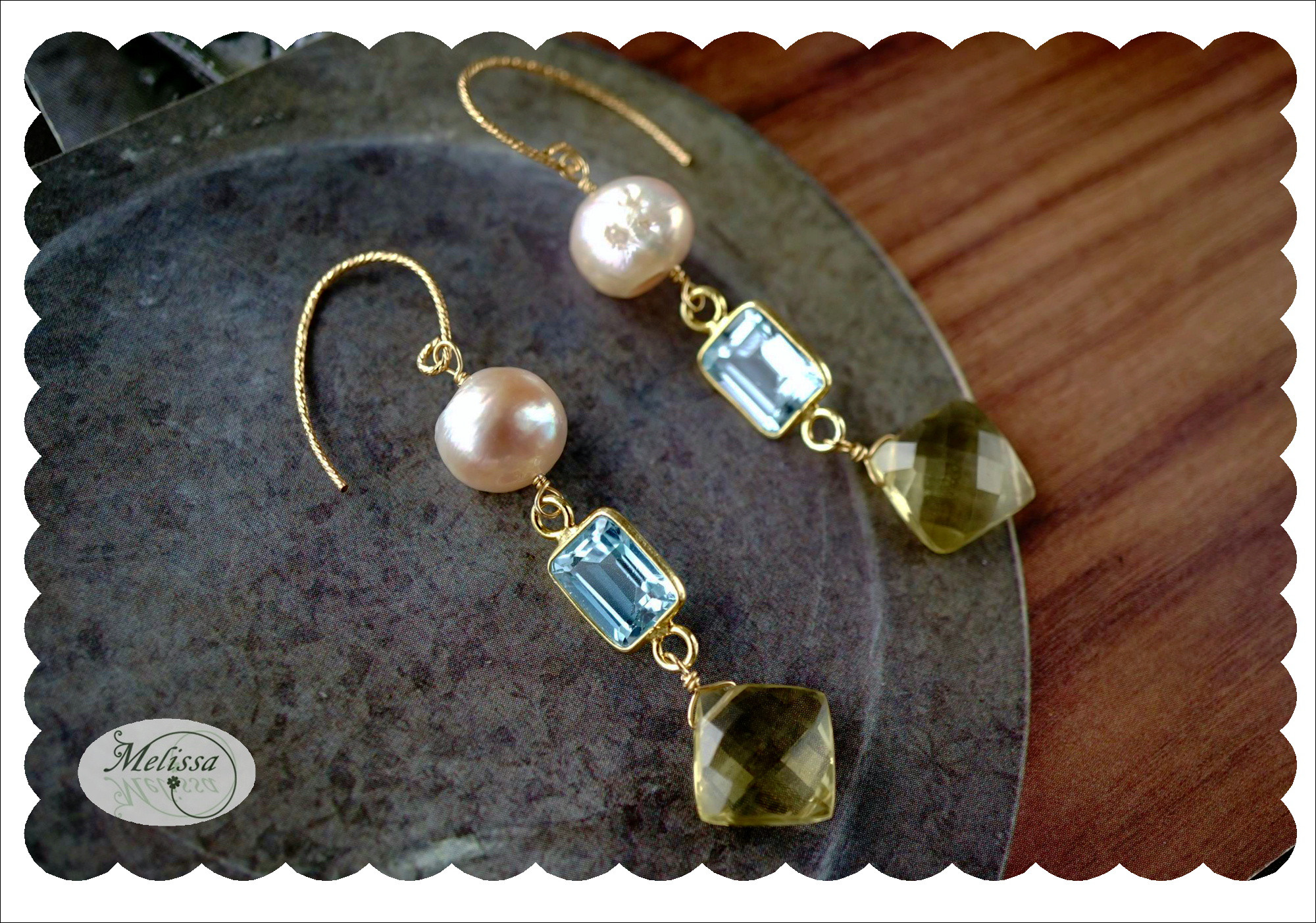 トパーズと大粒レモンクォーツのピアス