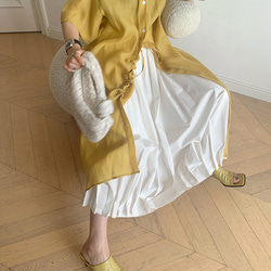 【新作再販】紐付き半袖シアーロングシャツワンピース23007YEF 6枚目の画像