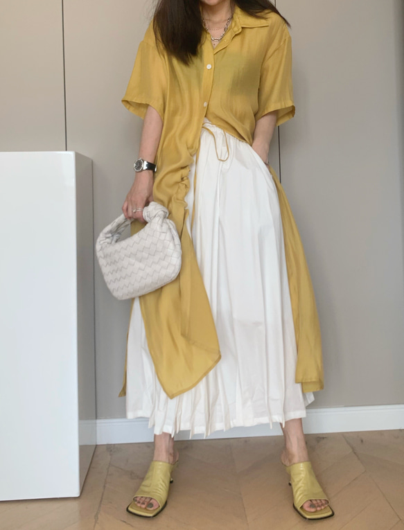 【新作再販】紐付き半袖シアーロングシャツワンピース23007YEF 5枚目の画像