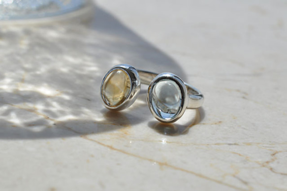 ソーダ水とレモネードのフォークリング　Blue Topaz & Citrine Quartz 2枚目の画像