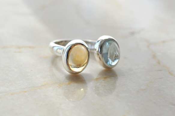 ソーダ水とレモネードのフォークリング　Blue Topaz & Citrine Quartz 4枚目の画像