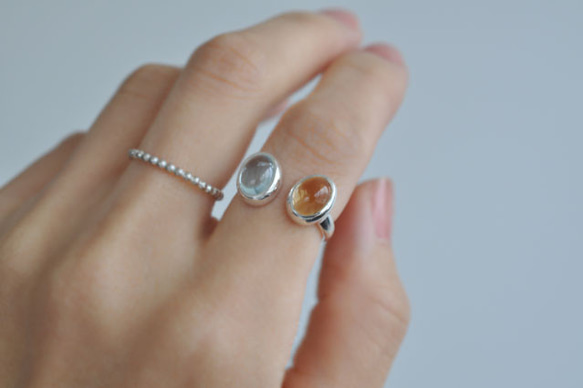 ソーダ水とレモネードのフォークリング　Blue Topaz & Citrine Quartz 11枚目の画像