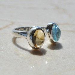 ソーダ水とレモネードのフォークリング　Blue Topaz & Citrine Quartz 6枚目の画像