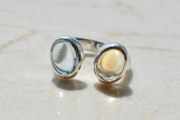 ソーダ水とレモネードのフォークリング　Blue Topaz & Citrine Quartz 3枚目の画像