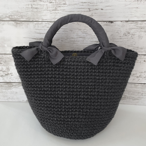 セット送料無料 リボン巻きハンドル 麻ひもバッグ [ブラック