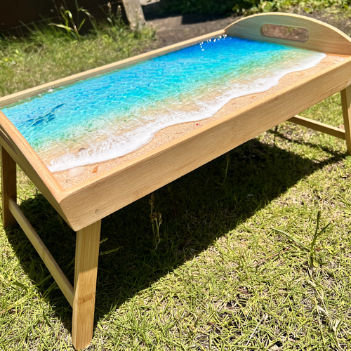 再販！オーダー 2WAY 海辺のお盆テーブル 折りたたみ式 アウトドアで