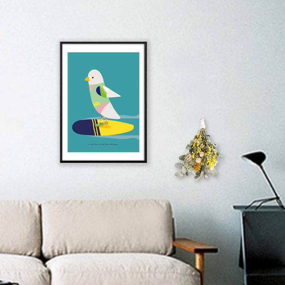 スニーカーでサーフィン　イラスト　ポスター　A4 A3 A2 A1　アートポスター　（アート　sei　新着順）1530鳥 2枚目の画像