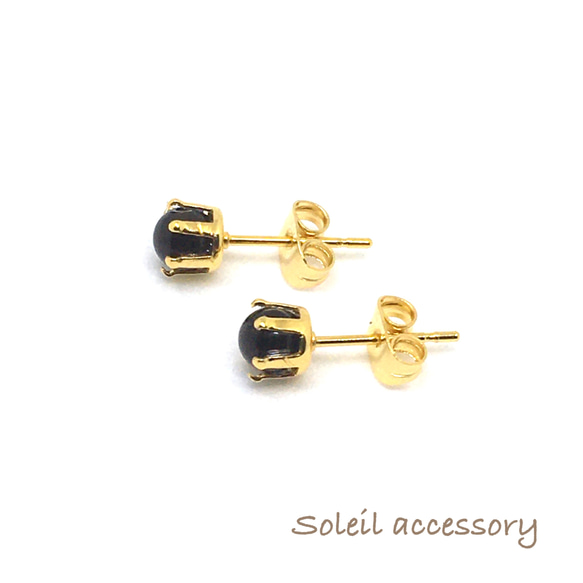 人気⭐︎再販多数456【モリオン】天然石一粒ピアス＊4.5mm 3枚目の画像