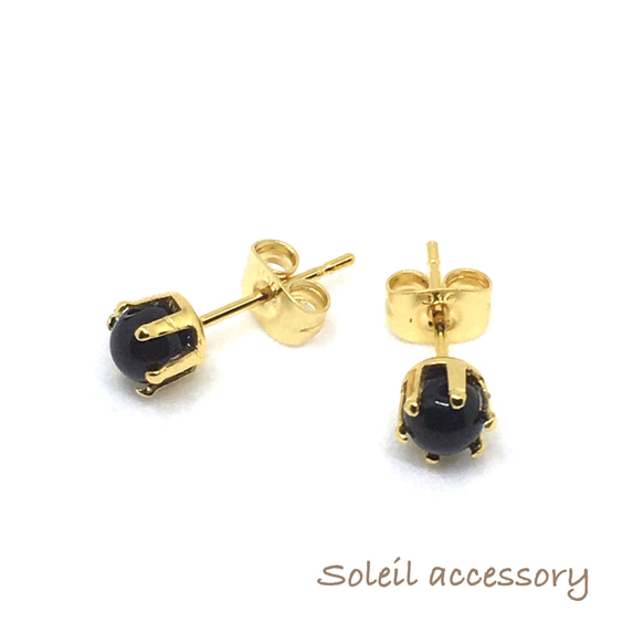 人気⭐︎再販多数456【モリオン】天然石一粒ピアス＊4.5mm 2枚目の画像