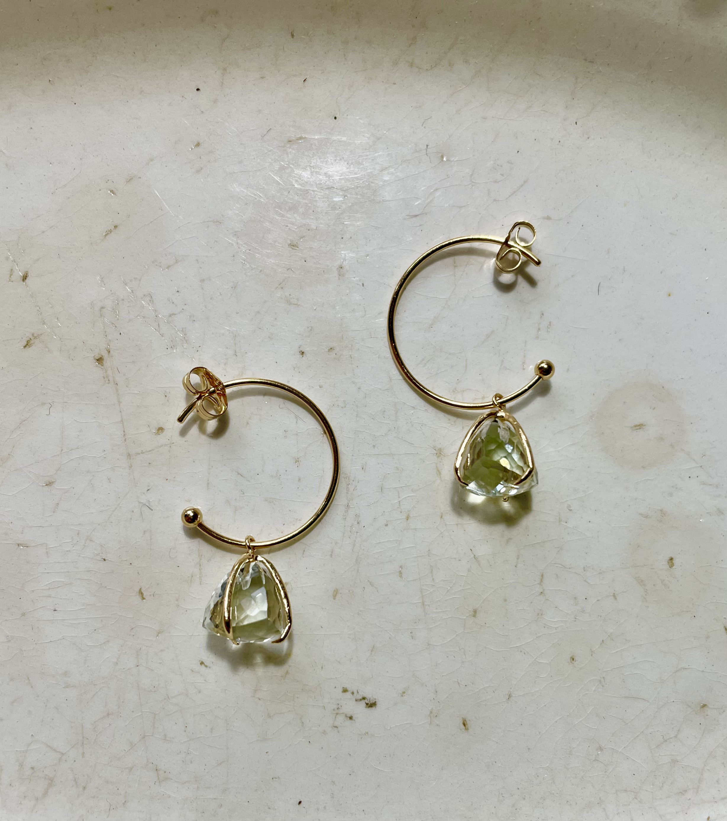 SV925✴︎ピラミッドストーンフープピアス✴︎天然石✴︎グリーンアメジスト✴︎