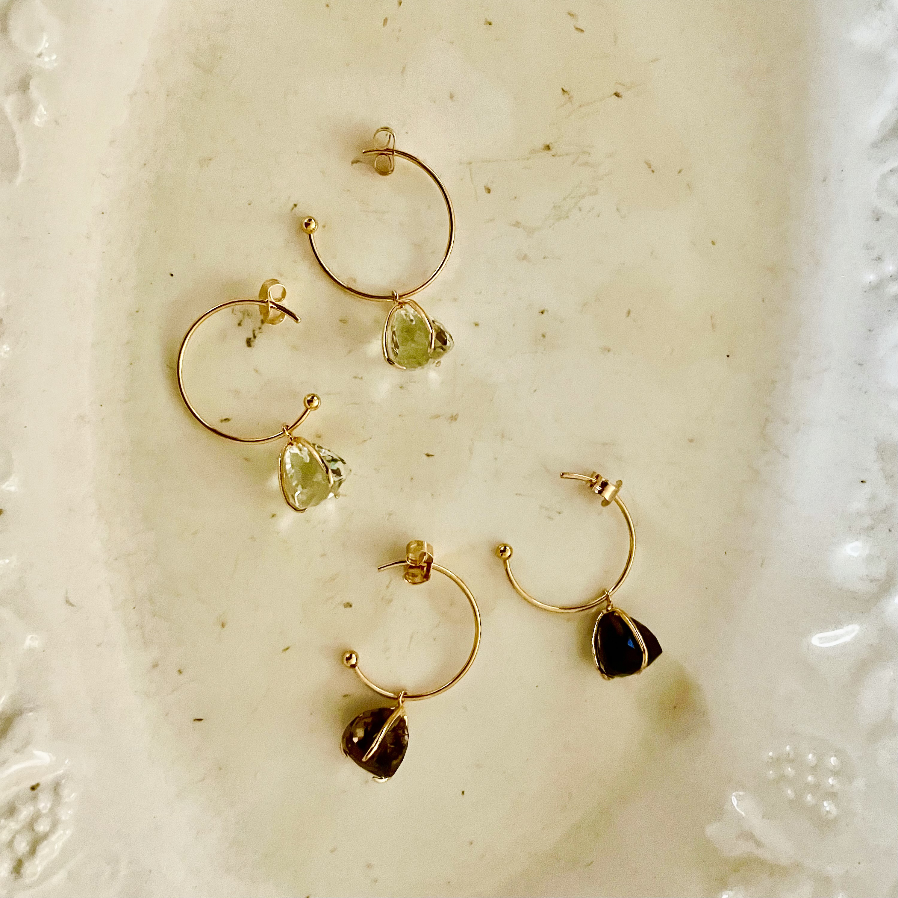 SV925✴︎ピラミッドストーンフープピアス✴︎天然石✴︎グリーンアメジスト✴︎