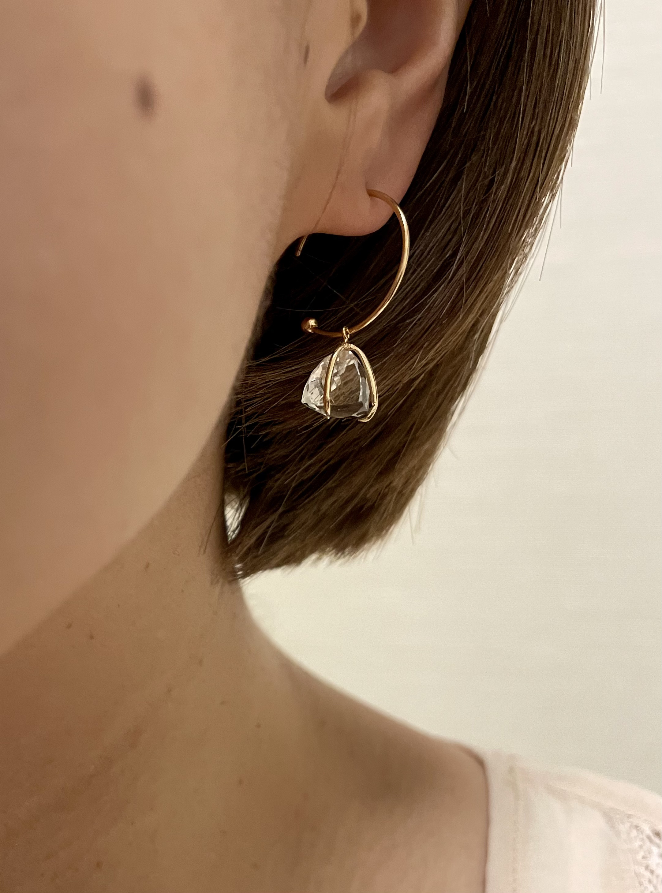 SV925✴︎ピラミッドストーンフープピアス✴︎天然石✴︎グリーンアメジスト✴︎